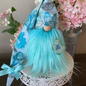 Blue Butterfly Gnome, Spring Gnome, Tiered Tray Decor
